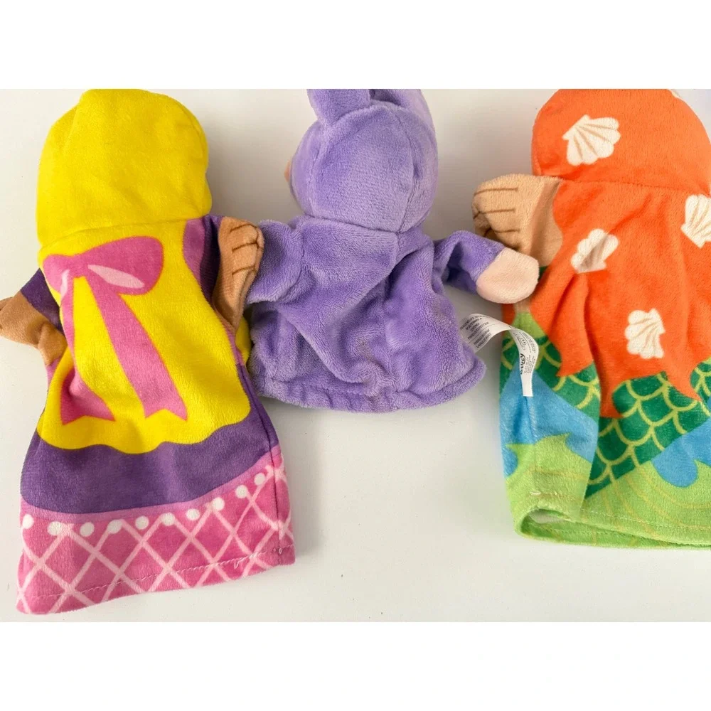 Plush Hand Puppet Set Princess Mermaid and Purple Bunny Storytelling Toys 3pc